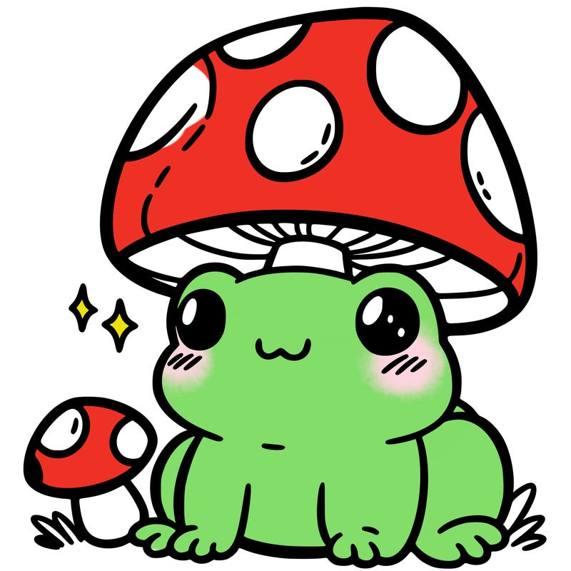 a cute frog with a mushroom hat