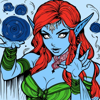 realistic scary beautiful elf sorceress casting spell
