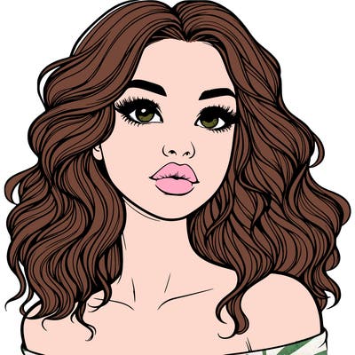 realistic girl with wavy hair and lips