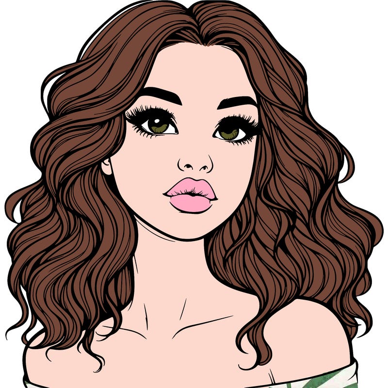 realistic girl with wavy hair and lips