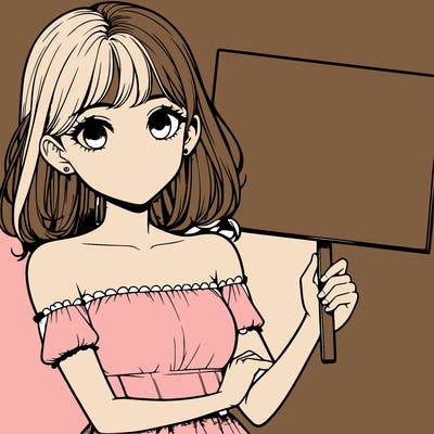 realistic pretty girl holding blank sign