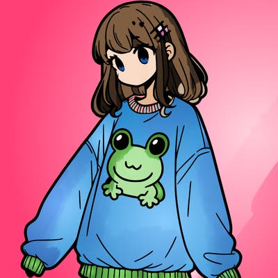 girl wearing frogging sweatshirt