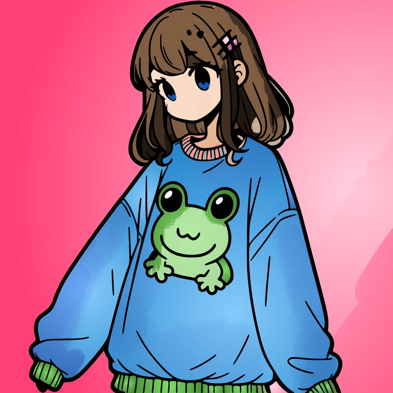 girl wearing frogging sweatshirt