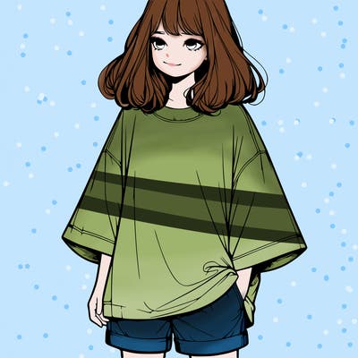 realistic girl with big t shirt and shorts