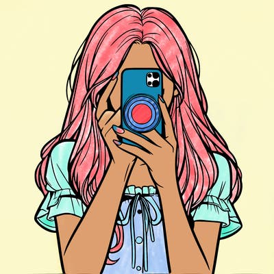 a realistic girl holding her phone taking pictures