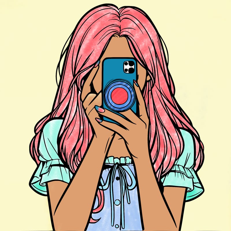 a realistic girl holding her phone taking pictures