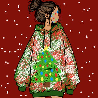 realistic girl with a oversized sweatshirt on and a bun