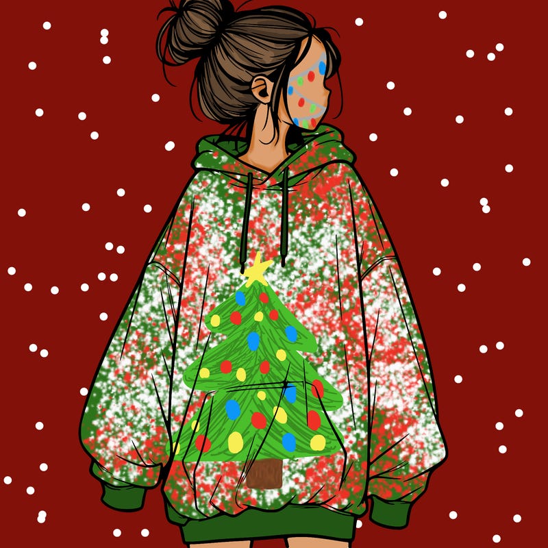 realistic girl with a oversized sweatshirt on and a bun