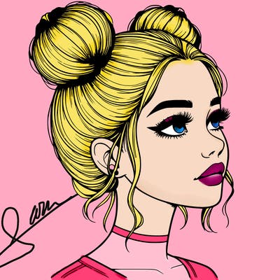 realistic girl with buns on the top of her head