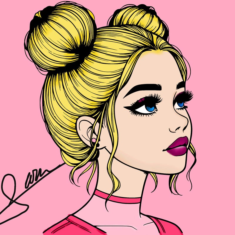 realistic girl with buns on the top of her head