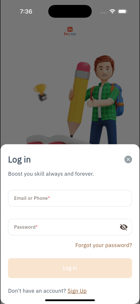 InClass KW - Login screen for InClass KW educational app