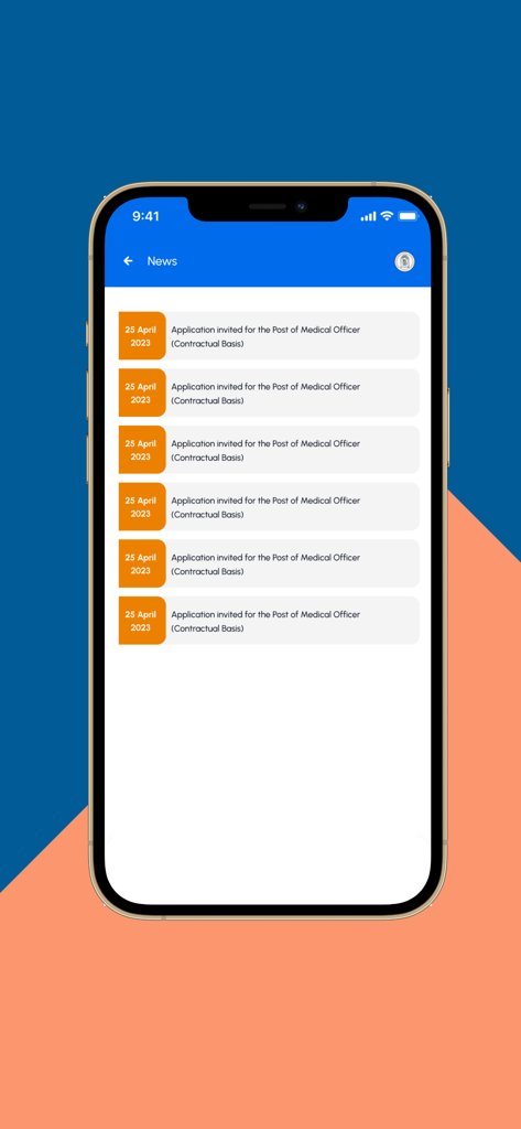 The news and announcements section of the HNGU Official app displaying recent university updates and job postings.