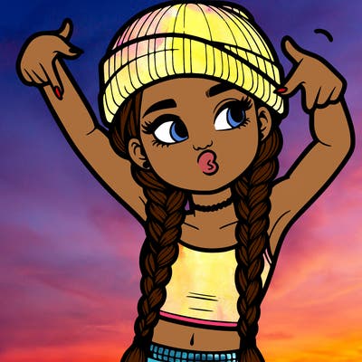 realistic teenage girl with braids and a beanie and crop top doing 🫶🏼