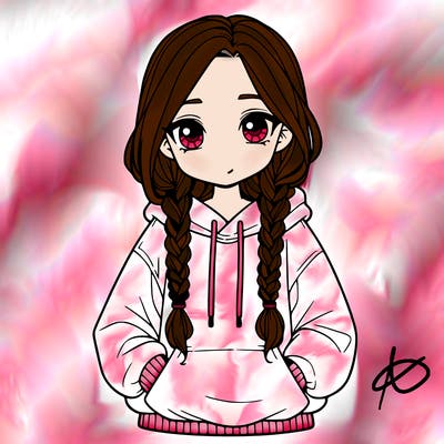 a realistic girl with a oversized hoodie and she has braids