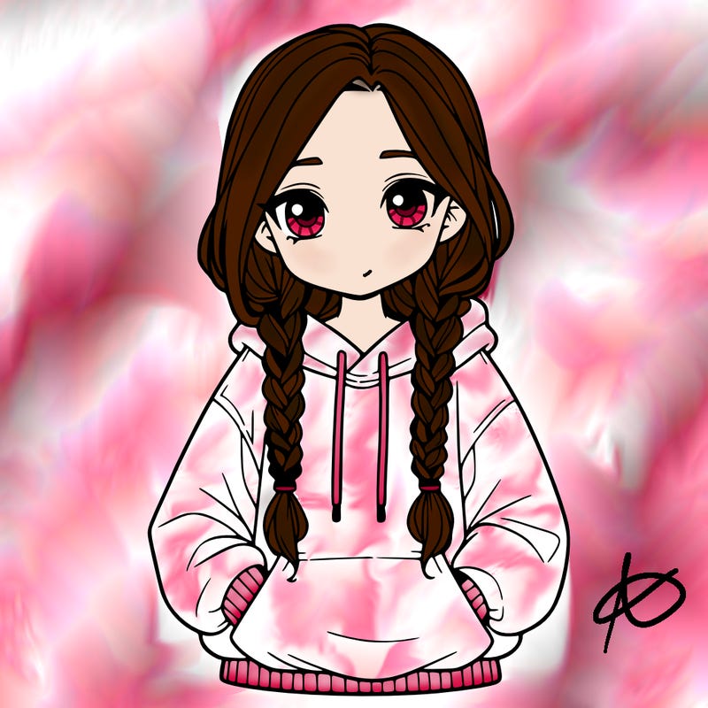 a realistic girl with a oversized hoodie and she has braids