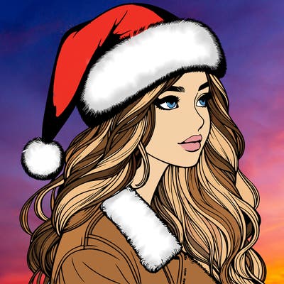 realistic girl in santa hat