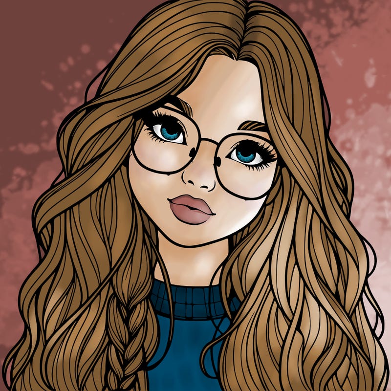 girl with long hair and freckles and glasses realistic