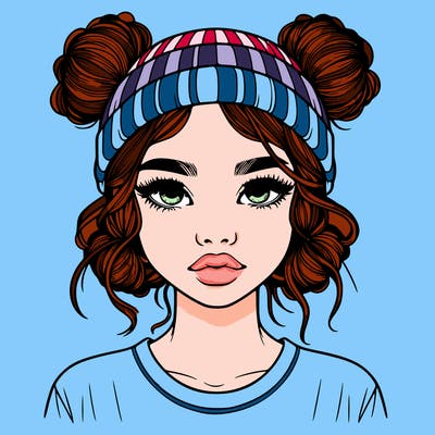 realistic girl with buns in her hair with a beanie on