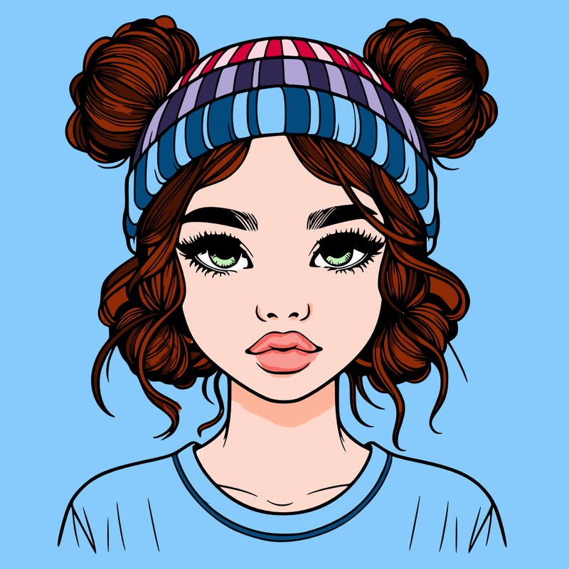 realistic girl with buns in her hair with a beanie on