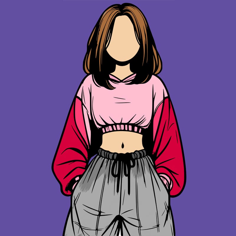 realistic girl faceless with baggy pants and a crop top