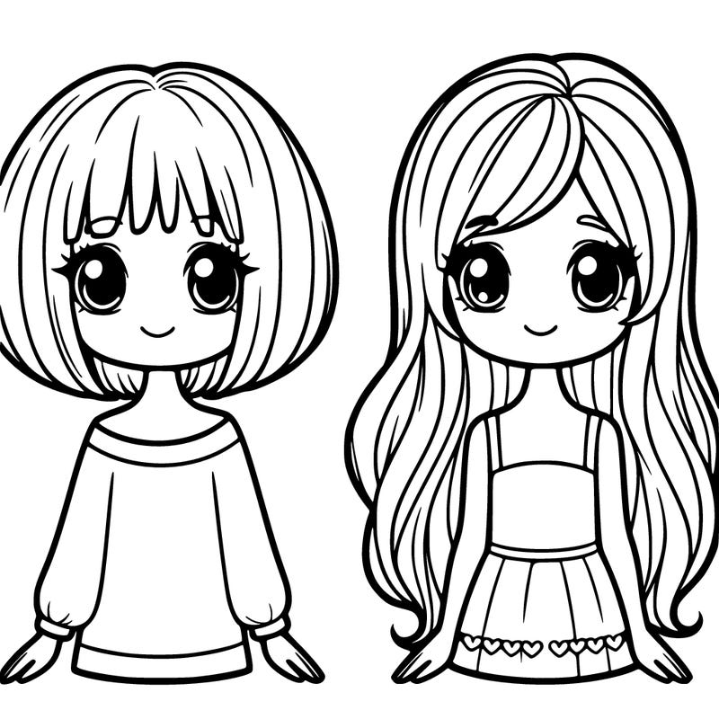 very shorthaired girl and long-haired girl