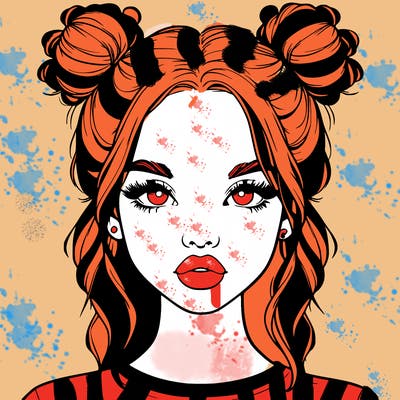 realistic girl with two buns in hair and lips