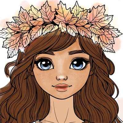 realistic girl with fall leaf crown