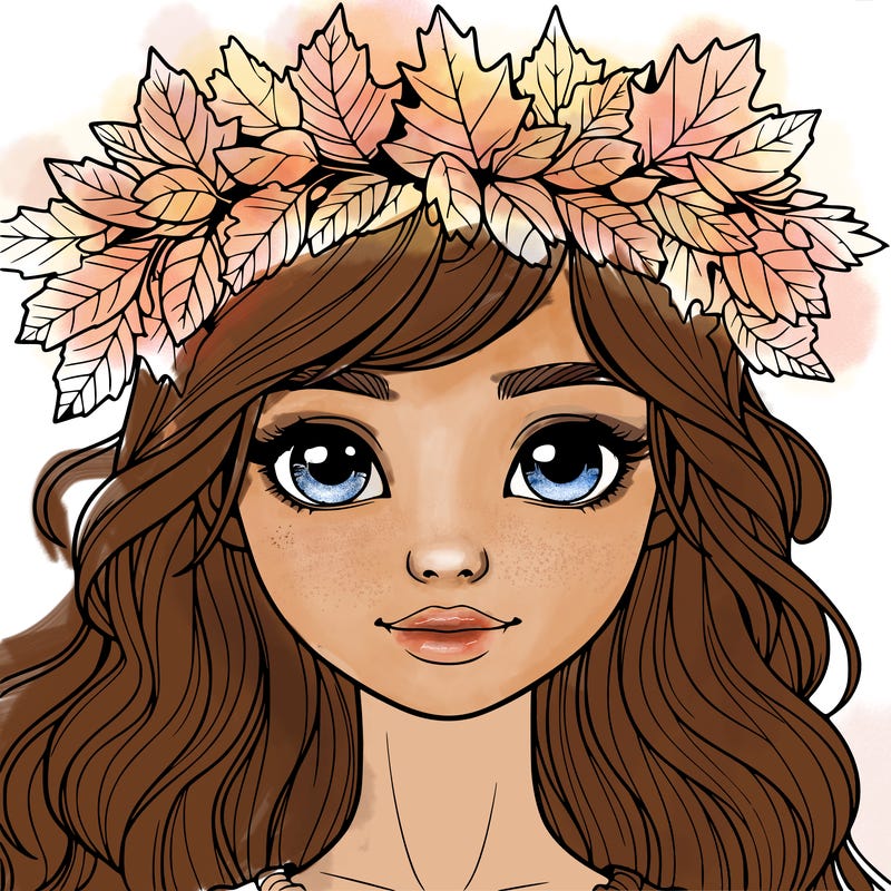 realistic girl with fall leaf crown