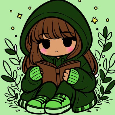 girl in oversized hoodie reading a book