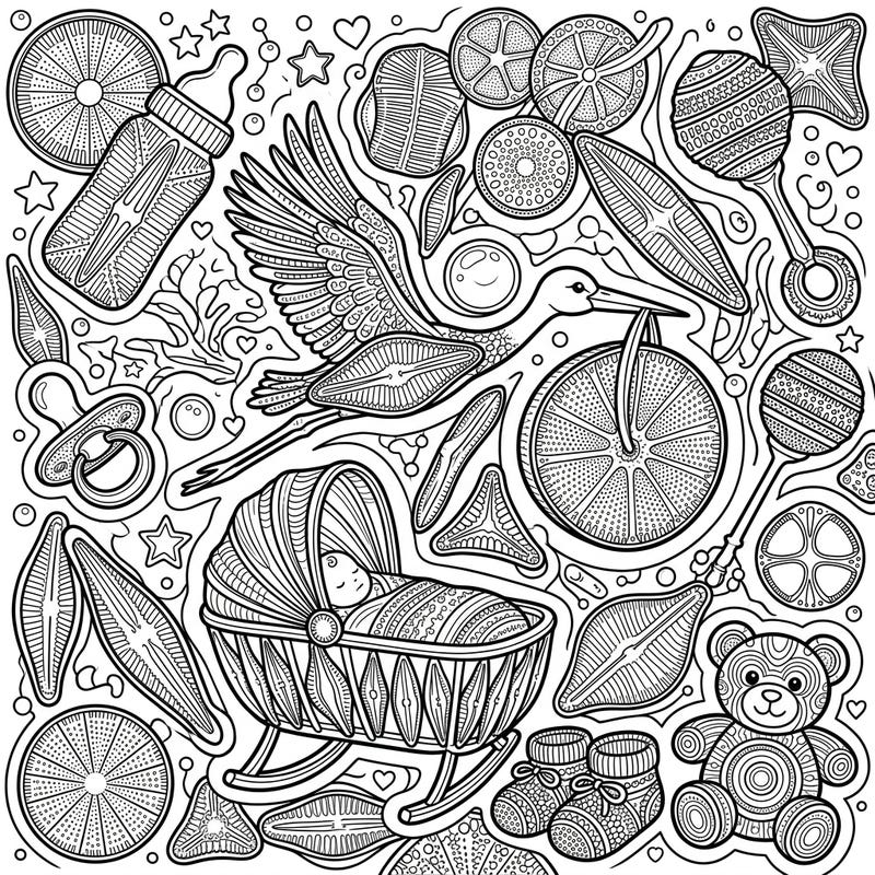 Discover a truly unique coloring experience with our Diatoms Baby Shower page, where the microscopic beauty of diatoms intertwines with heartwarming nursery essentials. This intricate design offers a calming and engaging artistic journey for all ages.