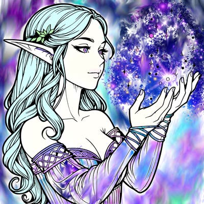 realistic elf girl doing magic