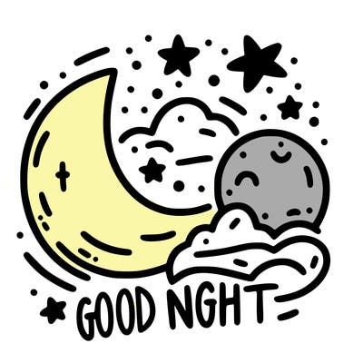 a moon and the stars with words by the side saying good night