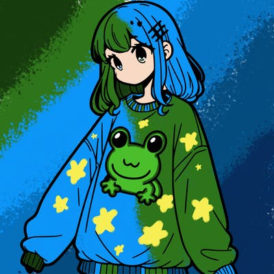 girl wearing frogging sweatshirt