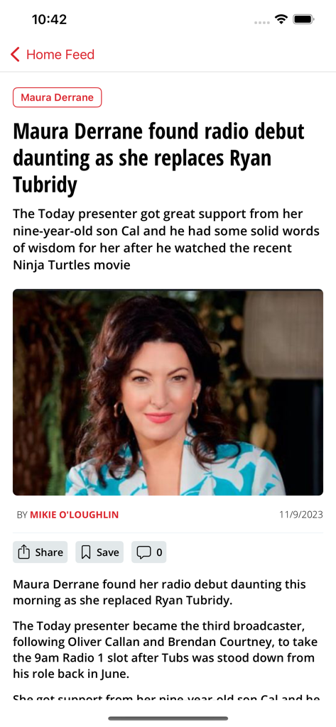 RSVP Live - Ein Promi-Nachrichtenartikel über Maura Derrane in der RSVP Live App