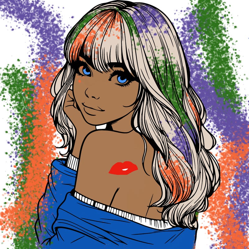 realistic girl with bangs looking over her shoulder