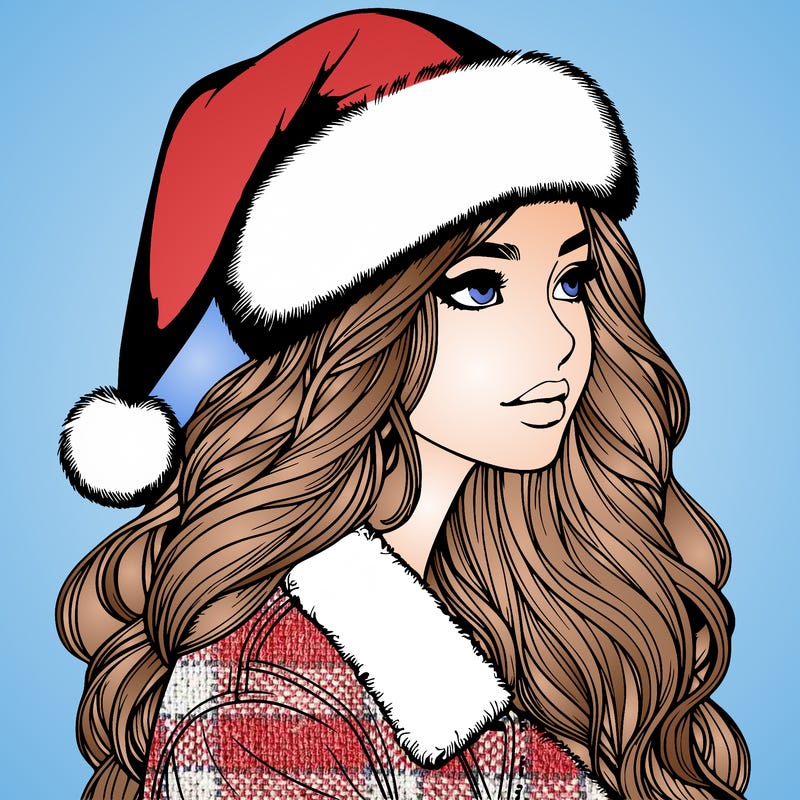 realistic girl in santa hat