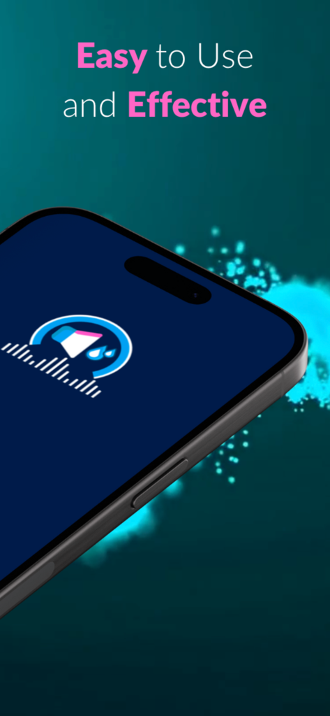 スマートフォンに「使いやすく効果的」というテキストが表示されたSpeaker Cleaner Proアプリインターフェースが表示されている