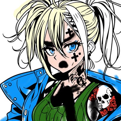 badass anime girl with scar and tattoos