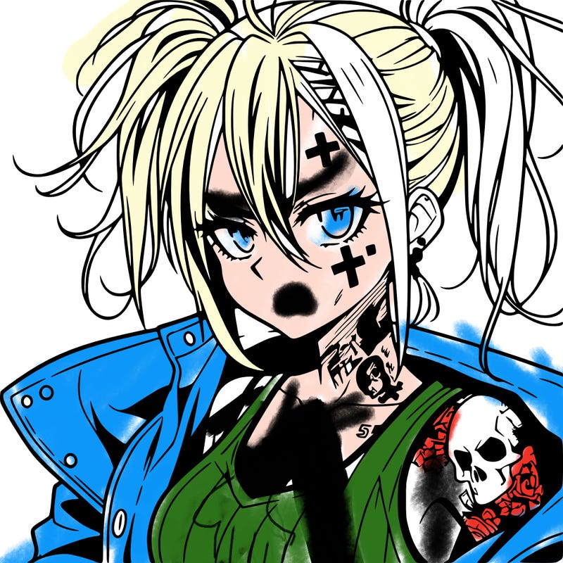 badass anime girl with scar and tattoos