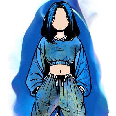 realistic girl faceless with baggy pants and a crop top