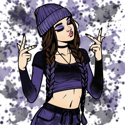 realistic teenage girl with braids and a beanie and crop top doing 🫶🏼