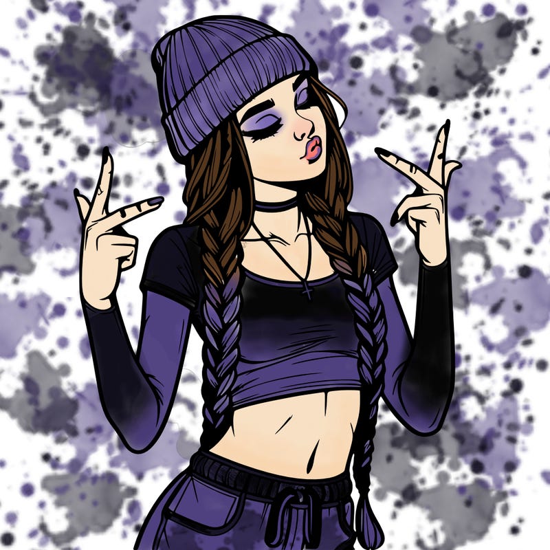 realistic teenage girl with braids and a beanie and crop top doing 🫶🏼