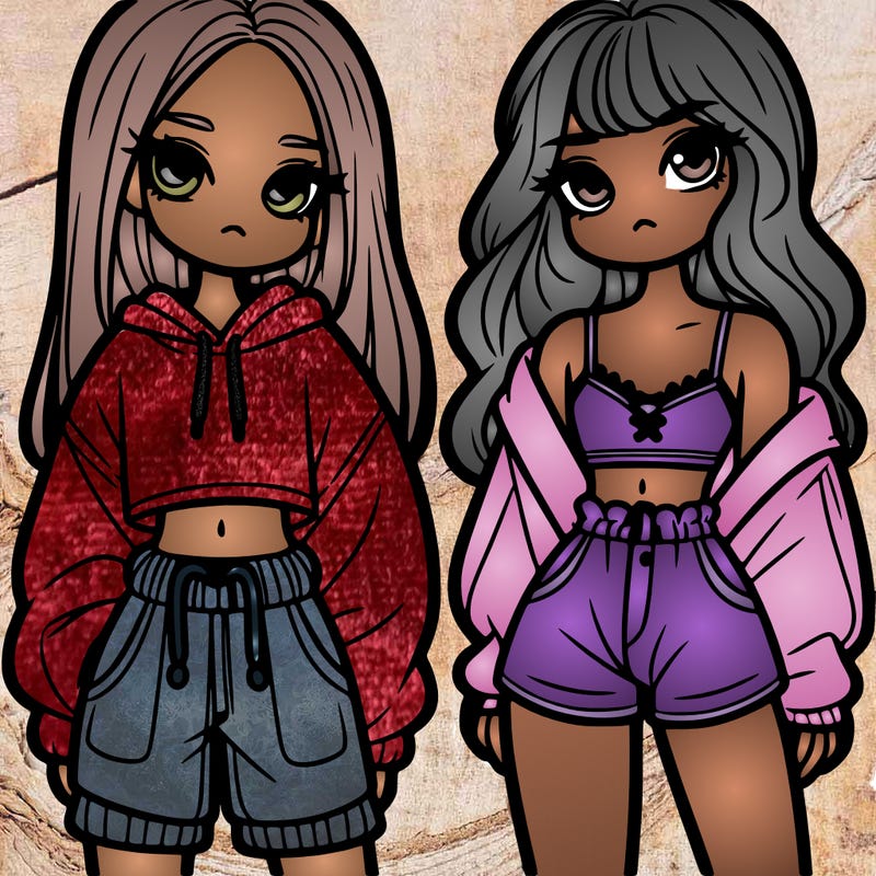 two girls one in baggy clothes the other in crop top and shorts