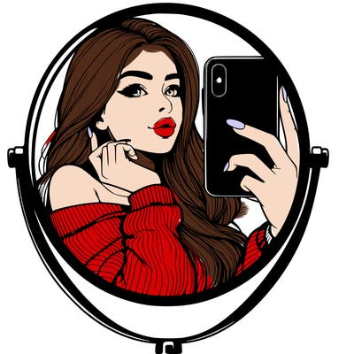 realistic girl taking mirror selfie beautiful
