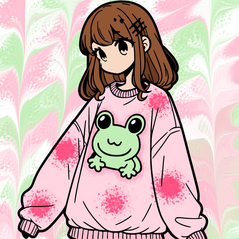 girl wearing frogging sweatshirt