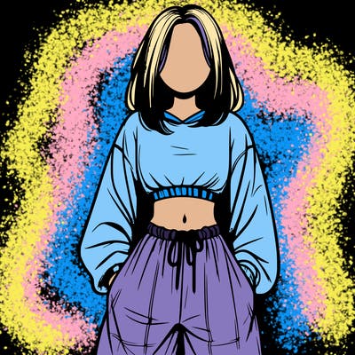 realistic girl faceless with baggy pants and a crop top