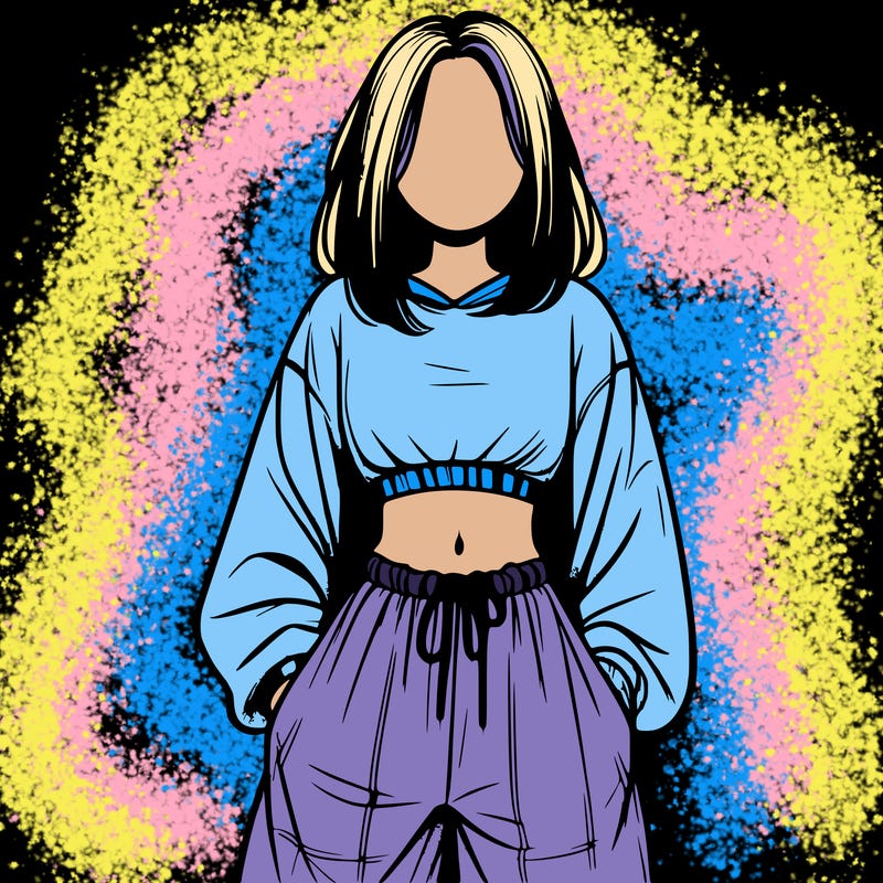 realistic girl faceless with baggy pants and a crop top