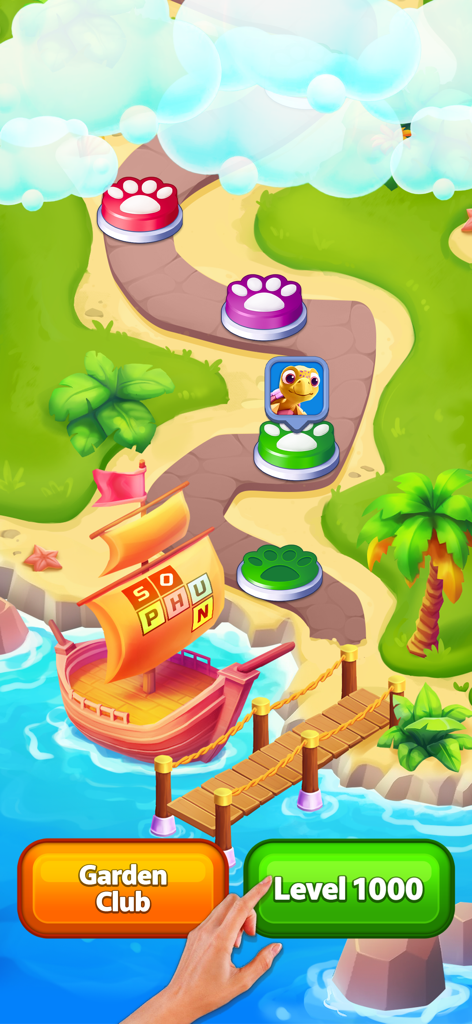 Match Jong - Zen Tile Puzzle - A colorful tropical island game map in Match Jong featuring level progression and a Garden Club button.