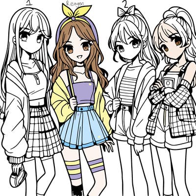 teen manga girls group of 4