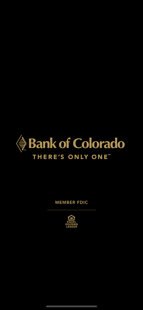 Bank of Colorado - Bank of Colorado mobile app splash screen with gold logo and tagline on a black background